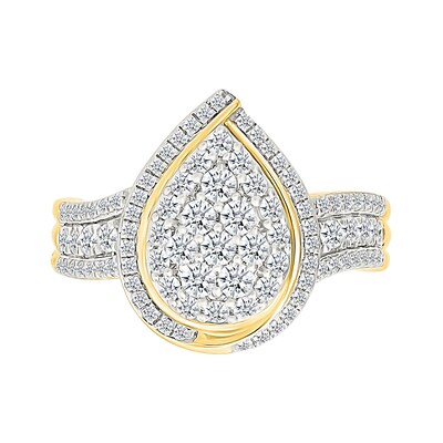 0.95 CT. T.W. Pear-Shaped Multi-Diamond Swirl Frame Triple Row Bridal Set in 10K Gold