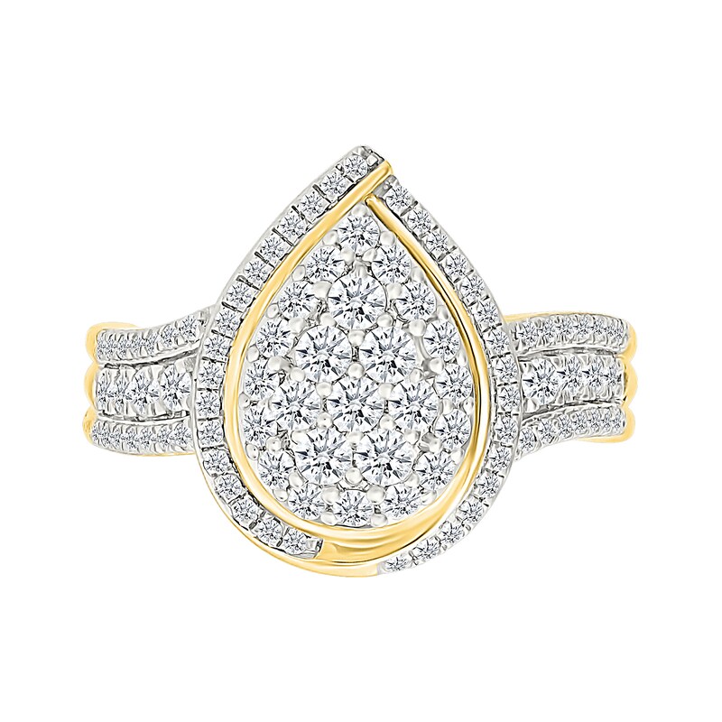 Main Image 3 of 0.95 CT. T.W. Pear-Shaped Multi-Diamond Swirl Frame Triple Row Bridal Set in 10K Gold