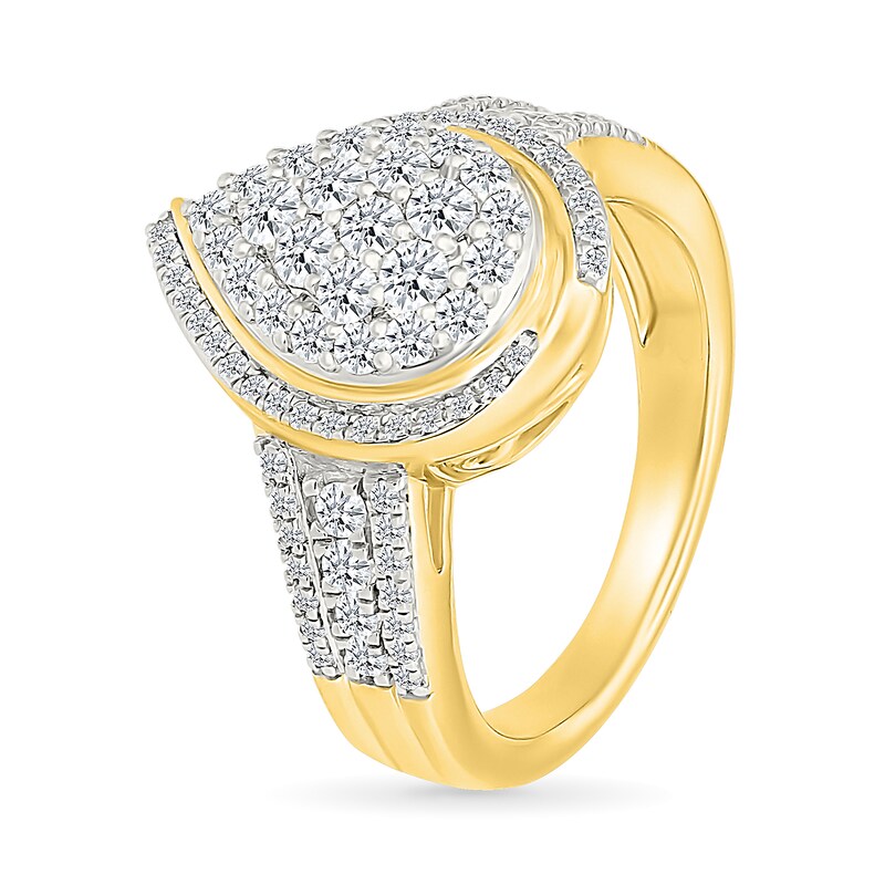 Main Image 4 of 0.95 CT. T.W. Pear-Shaped Multi-Diamond Swirl Frame Triple Row Bridal Set in 10K Gold