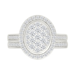 0.95 CT. T.W. Oval-Shaped Multi-Diamond Frame Bridal Set in 10K White Gold