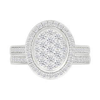 0.95 CT. T.W. Oval-Shaped Multi-Diamond Frame Bridal Set in 10K Gold