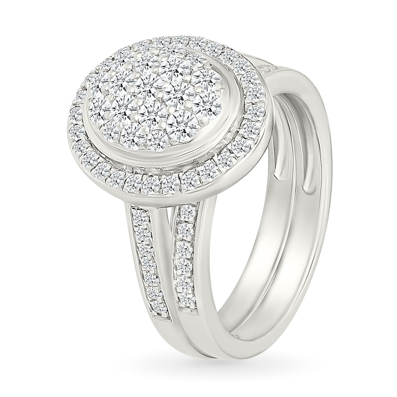 Main Image 2 of 0.95 CT. T.W. Oval-Shaped Multi-Diamond Frame Bridal Set in 10K White Gold