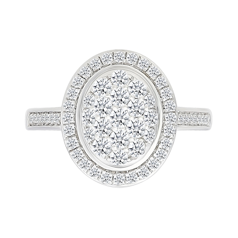 Main Image 3 of 0.95 CT. T.W. Oval-Shaped Multi-Diamond Frame Bridal Set in 10K White Gold