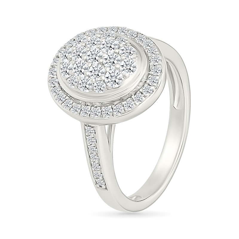 Main Image 4 of 0.95 CT. T.W. Oval-Shaped Multi-Diamond Frame Bridal Set in 10K White Gold