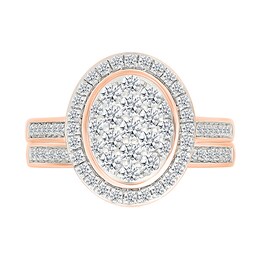 0.95 CT. T.W. Oval-Shaped Multi-Diamond Frame Bridal Set in 10K Rose Gold