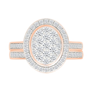 0.95 CT. T.W. Oval-Shaped Multi-Diamond Frame Bridal Set in 10K Rose Gold