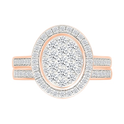 0.95 CT. T.W. Oval-Shaped Multi-Diamond Frame Bridal Set in 10K Rose Gold