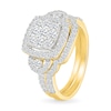 Thumbnail Image 2 of 0.95 CT. T.W. Cushion-Shaped Multi-Diamond Frame Collar Bridal Set in 10K Gold