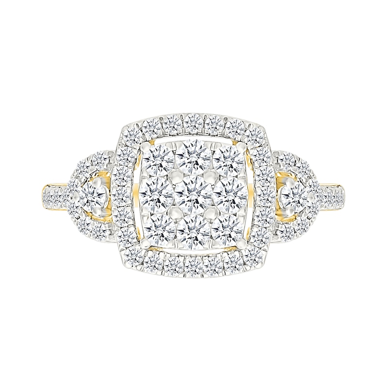 Main Image 3 of 0.95 CT. T.W. Cushion-Shaped Multi-Diamond Frame Collar Bridal Set in 10K Gold