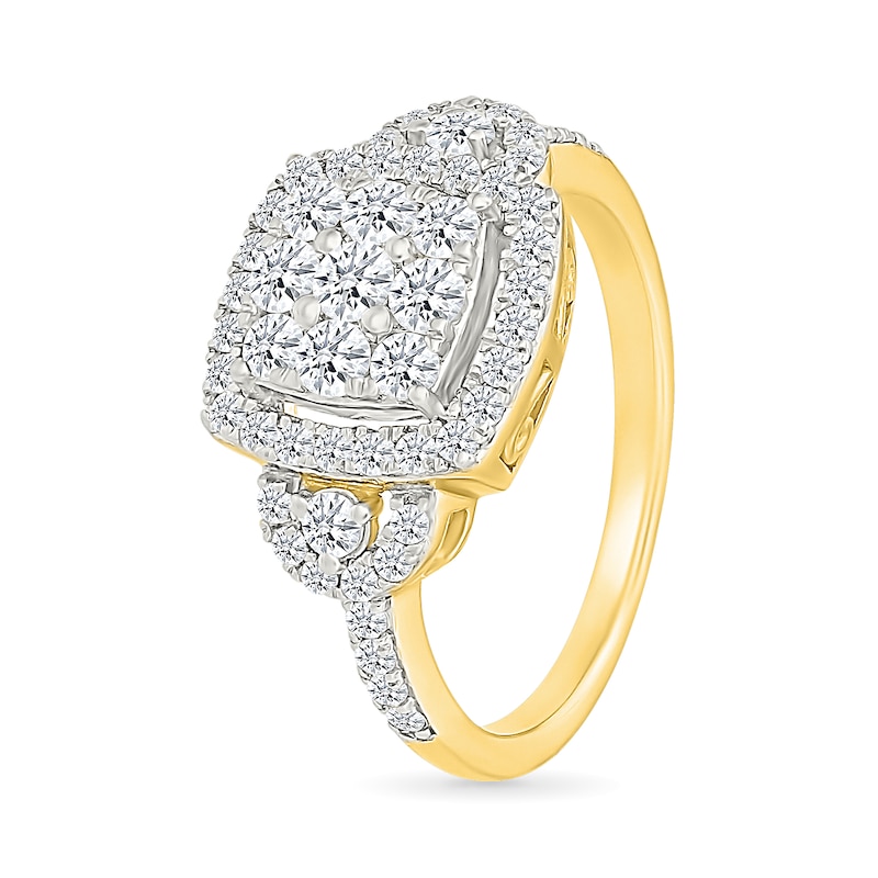 Main Image 4 of 0.95 CT. T.W. Cushion-Shaped Multi-Diamond Frame Collar Bridal Set in 10K Gold