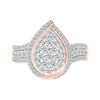 0.95 CT. T.W. Pear-Shaped Multi-Diamond Swirl Frame Triple Row Bridal Set in 10K Rose Gold