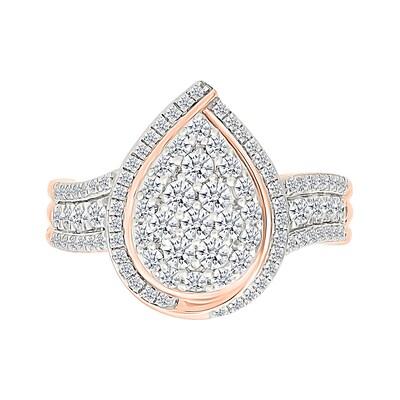 0.95 CT. T.W. Pear-Shaped Multi-Diamond Swirl Frame Triple Row Bridal Set in 10K Rose Gold