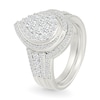 Thumbnail Image 2 of 0.95 CT. T.W. Pear-Shaped Multi-Diamond Swirl Frame Triple Row Bridal Set in 10K White Gold