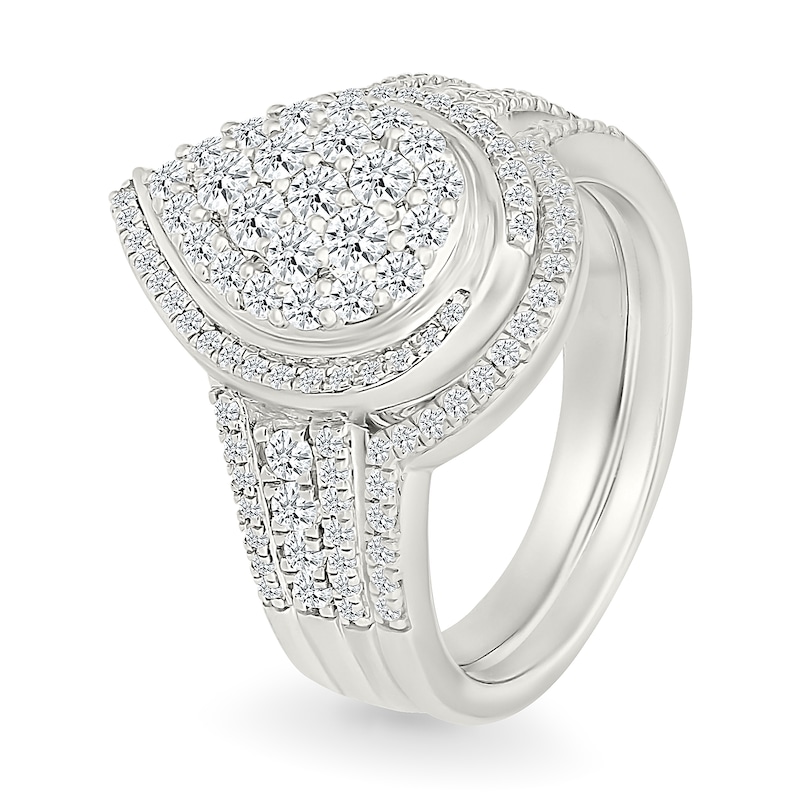 Main Image 2 of 0.95 CT. T.W. Pear-Shaped Multi-Diamond Swirl Frame Triple Row Bridal Set in 10K White Gold