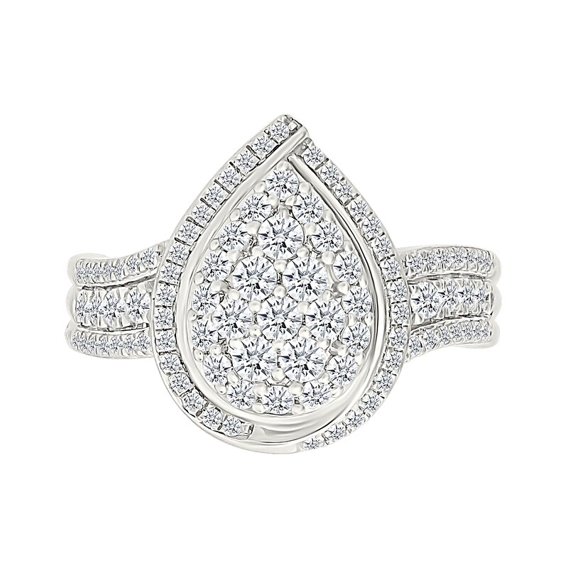Main Image 3 of 0.95 CT. T.W. Pear-Shaped Multi-Diamond Swirl Frame Triple Row Bridal Set in 10K White Gold
