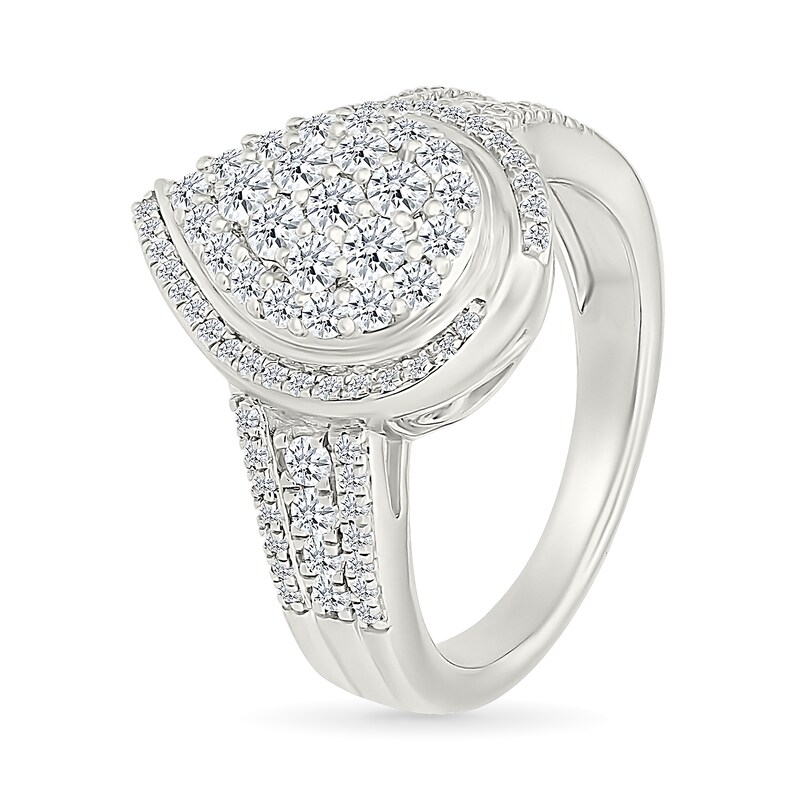 Main Image 4 of 0.95 CT. T.W. Pear-Shaped Multi-Diamond Swirl Frame Triple Row Bridal Set in 10K White Gold