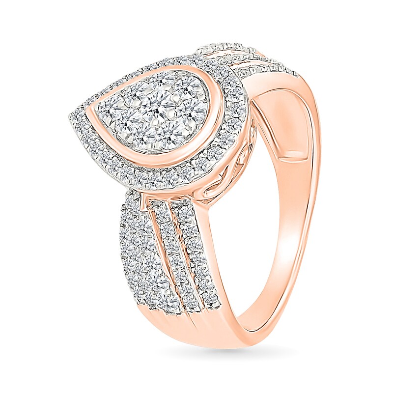 Main Image 4 of 0.95 CT. T.W. Pear-Shaped Multi-Diamond Frame Multi-Row Bridal Set in 10K Rose Gold
