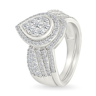 0.95 CT. T.W. Pear-Shaped Multi-Diamond Frame Multi-Row Bridal Set in 10K Gold
