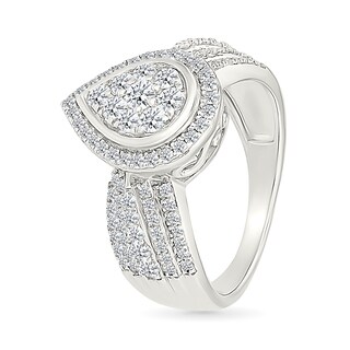 0.95 CT. T.W. Pear-Shaped Multi-Diamond Frame Multi-Row Bridal Set in 10K Gold