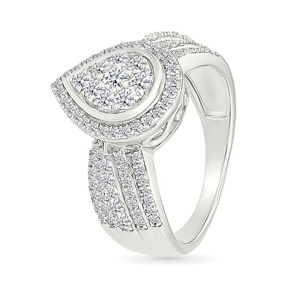 0.95 CT. T.W. Pear-Shaped Multi-Diamond Frame Multi-Row Bridal Set in 10K Gold