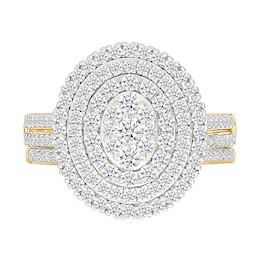 1.23 CT. T.W. Oval-Shaped Multi-Diamond Triple Frame Double Row Shank Bridal Set in 10K Gold
