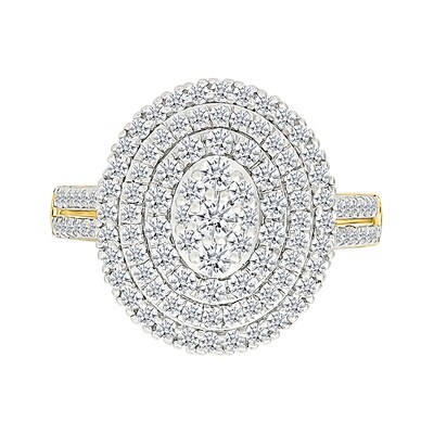 1.23 CT. T.W. Oval-Shaped Multi-Diamond Triple Frame Double Row Shank Bridal Set in 10K Gold