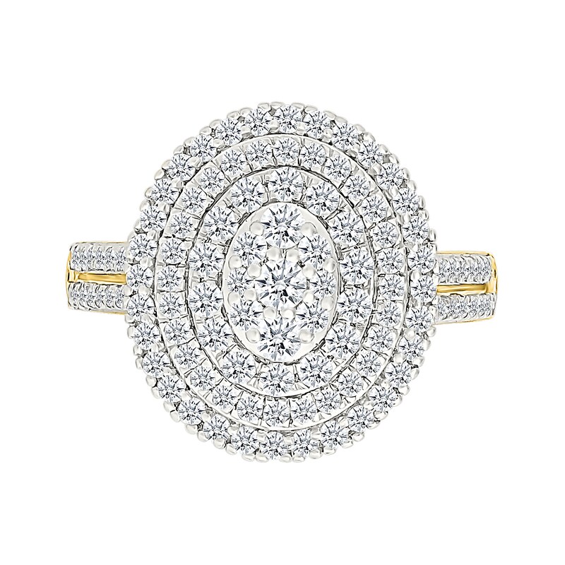 1.23 CT. T.W. Oval-Shaped Multi-Diamond Triple Frame Double Row Shank Bridal Set in 10K Gold