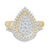Thumbnail Image 1 of 0.95 CT. T.W. Pear-Shaped Multi-Diamond Sunburst Frame Bridal Set in 10K Gold