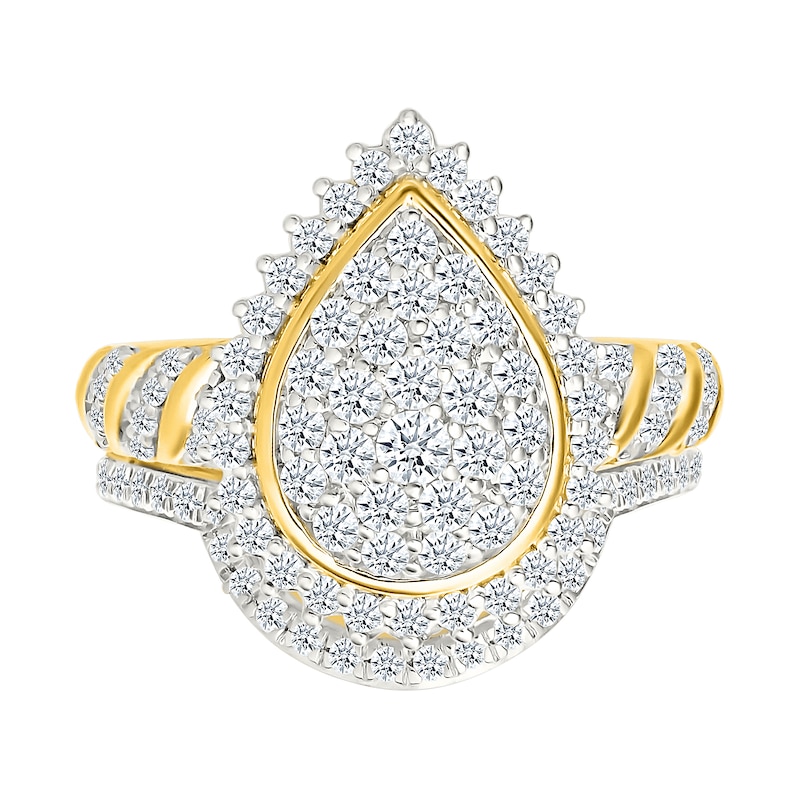 Main Image 1 of 0.95 CT. T.W. Pear-Shaped Multi-Diamond Sunburst Frame Bridal Set in 10K Gold
