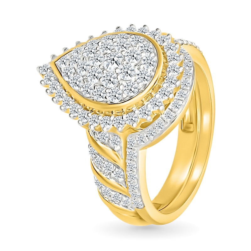 Main Image 2 of 0.95 CT. T.W. Pear-Shaped Multi-Diamond Sunburst Frame Bridal Set in 10K Gold