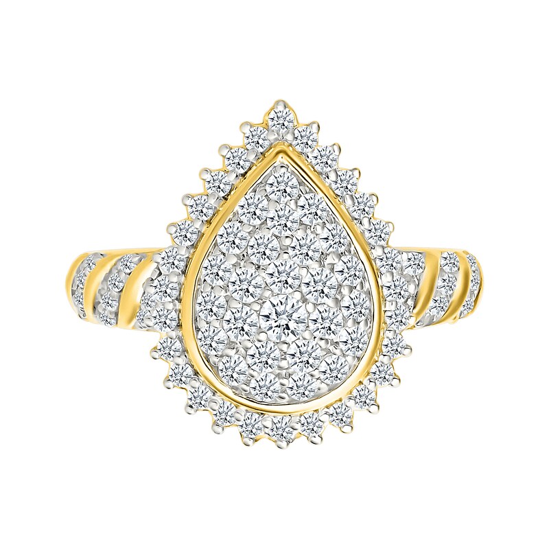 Main Image 3 of 0.95 CT. T.W. Pear-Shaped Multi-Diamond Sunburst Frame Bridal Set in 10K Gold