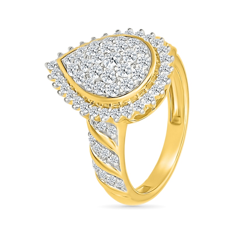 Main Image 4 of 0.95 CT. T.W. Pear-Shaped Multi-Diamond Sunburst Frame Bridal Set in 10K Gold