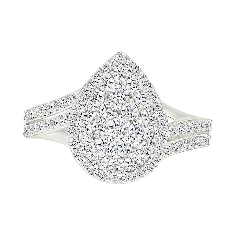 Main Image 3 of 0.95 CT. T.W. Pear-Shaped Multi-Diamond Double Frame Double Row Bypass Shank Bridal Set in 10K White Gold