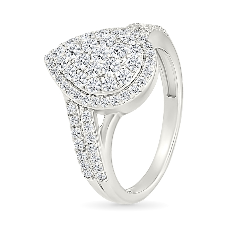 Main Image 4 of 0.95 CT. T.W. Pear-Shaped Multi-Diamond Double Frame Double Row Bypass Shank Bridal Set in 10K White Gold