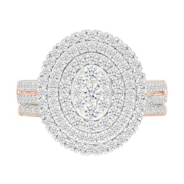 1.23 CT. T.W. Oval-Shaped Multi-Diamond Triple Frame Double Row Shank Bridal Set in 10K Rose Gold