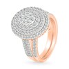 1.23 CT. T.W. Oval-Shaped Multi-Diamond Triple Frame Double Row Shank Bridal Set in 10K Rose Gold
