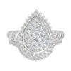 Thumbnail Image 1 of 0.95 CT. T.W. Pear-Shaped Multi-Diamond Sunburst Frame Bridal Set in 10K White Gold