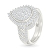 Thumbnail Image 2 of 0.95 CT. T.W. Pear-Shaped Multi-Diamond Sunburst Frame Bridal Set in 10K White Gold
