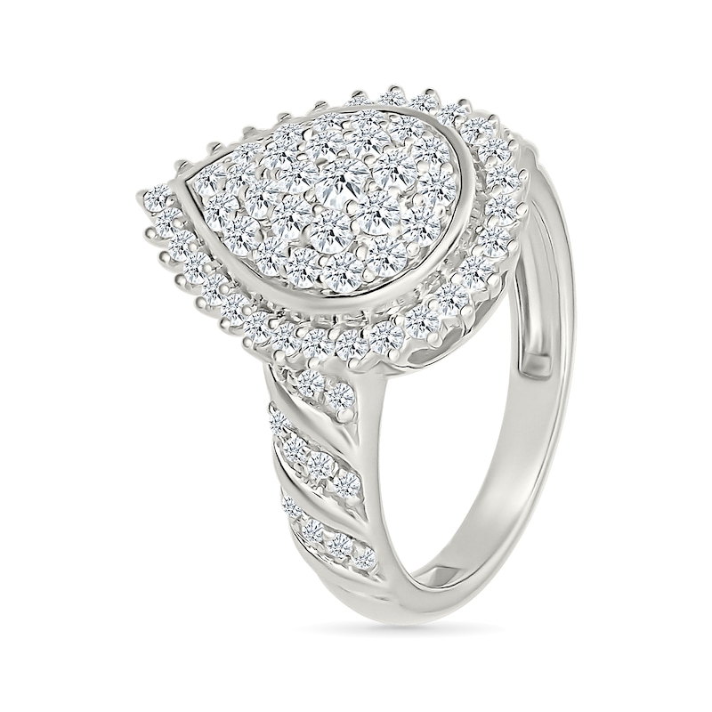 0.95 CT. T.W. Pear-Shaped Multi-Diamond Sunburst Frame Bridal Set in 10K White Gold