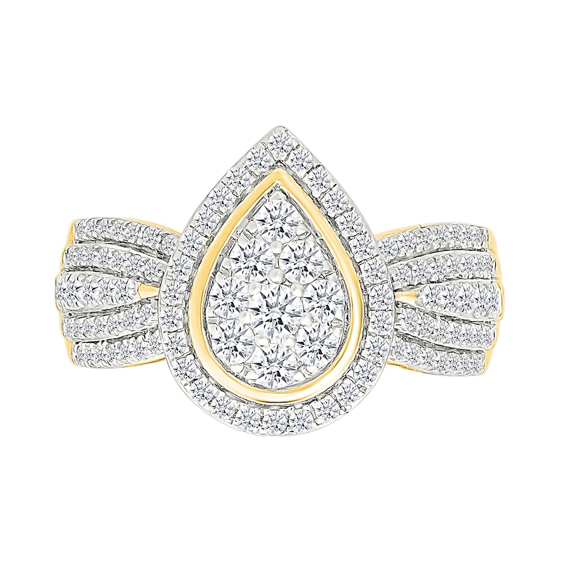 Main Image 3 of 0.95 CT. T.W. Pear-Shaped Multi-Diamond Frame Multi-Row Bridal Set in 10K Gold