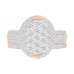 1.23 CT. T.W. Oval-Shaped Multi-Diamond Swirl Frame Triple Row Bridal Set in 10K Rose Gold