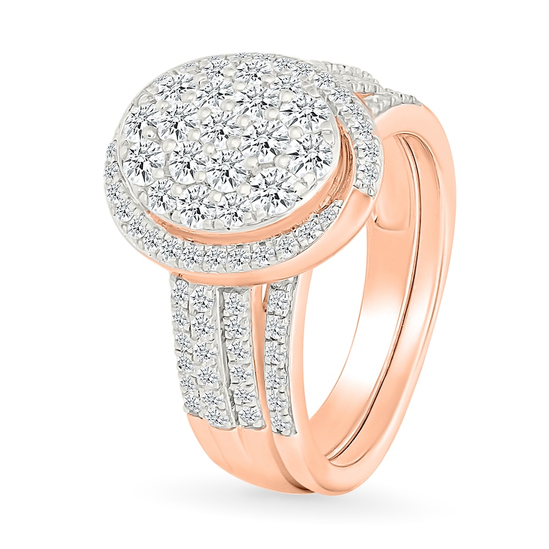 Main Image 2 of 1.23 CT. T.W. Oval-Shaped Multi-Diamond Swirl Frame Triple Row Bridal Set in 10K Rose Gold