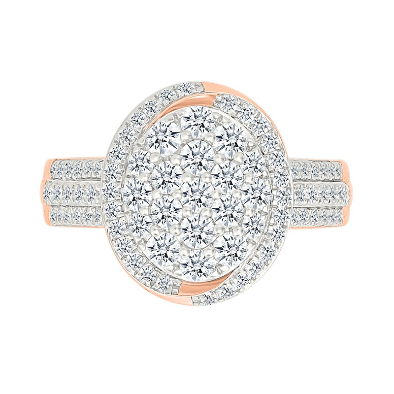 Main Image 3 of 1.23 CT. T.W. Oval-Shaped Multi-Diamond Swirl Frame Triple Row Bridal Set in 10K Rose Gold