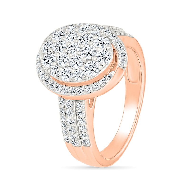 Main Image 4 of 1.23 CT. T.W. Oval-Shaped Multi-Diamond Swirl Frame Triple Row Bridal Set in 10K Rose Gold