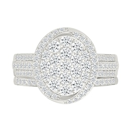1.23 CT. T.W. Oval-Shaped Multi-Diamond Swirl Frame Triple Row Bridal Set in 10K White Gold