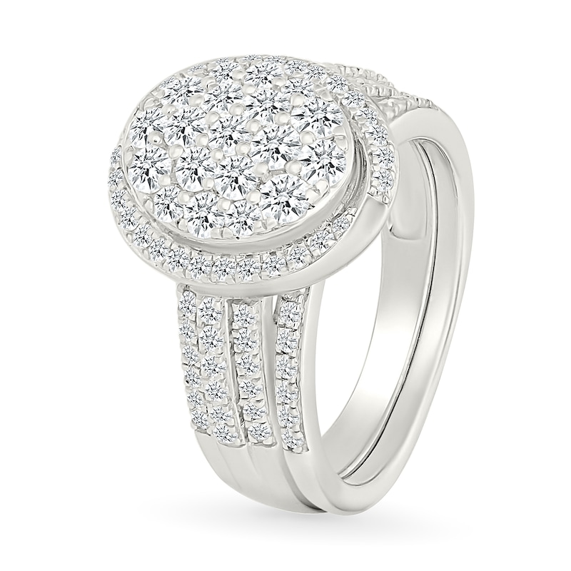 Main Image 2 of 1.23 CT. T.W. Oval-Shaped Multi-Diamond Swirl Frame Triple Row Bridal Set in 10K White Gold