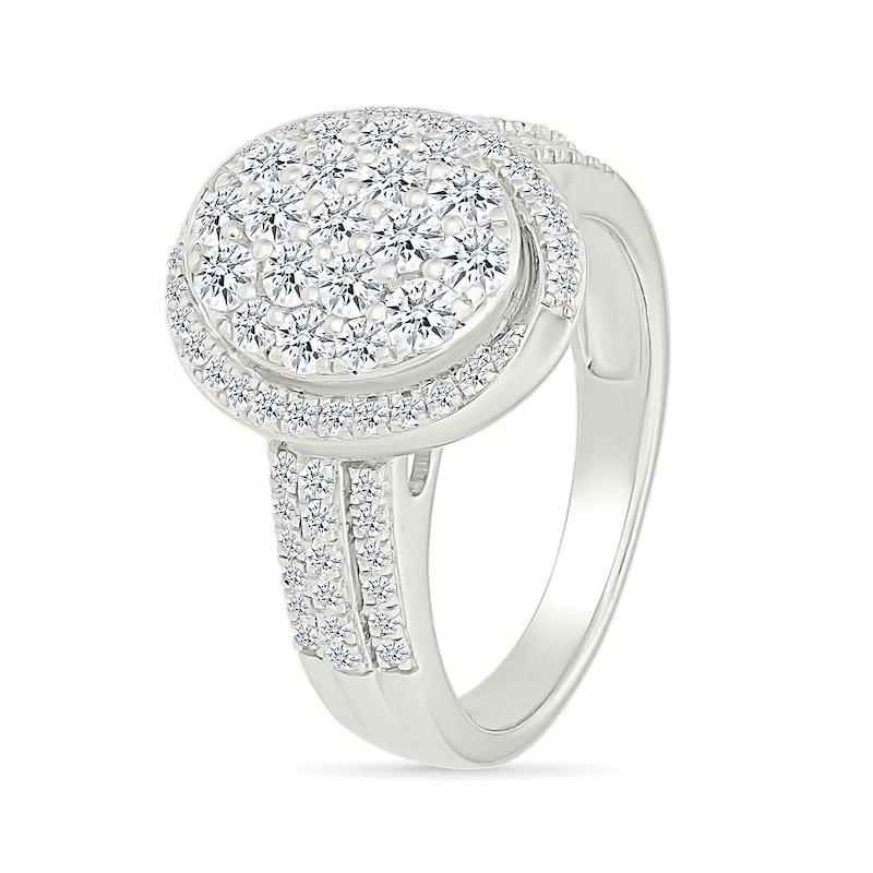 Main Image 4 of 1.23 CT. T.W. Oval-Shaped Multi-Diamond Swirl Frame Triple Row Bridal Set in 10K White Gold