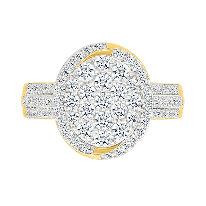 Main Image 3 of 1.23 CT. T.W. Oval-Shaped Multi-Diamond Swirl Frame Triple Row Bridal Set in 10K Gold