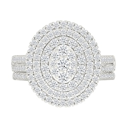 1.23 CT. T.W. Oval-Shaped Multi-Diamond Triple Frame Double Row Shank Bridal Set in 10K White Gold