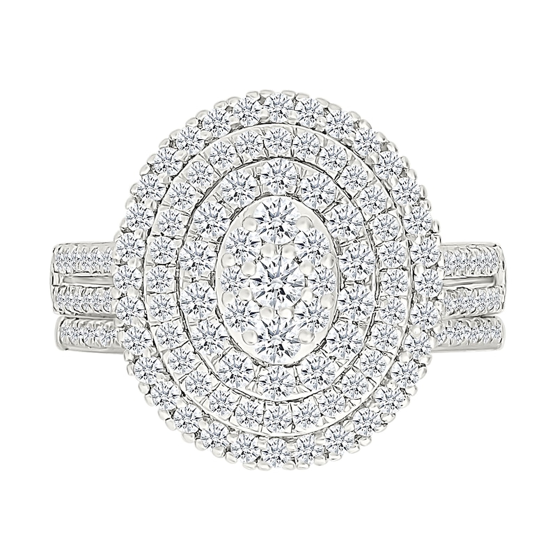 Main Image 1 of 1.23 CT. T.W. Oval-Shaped Multi-Diamond Triple Frame Double Row Shank Bridal Set in 10K White Gold